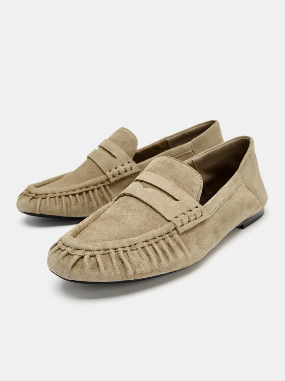 Zara Suede Soft Round Toe Loafers Sand Brown Women’s Size 9 | Euro 40